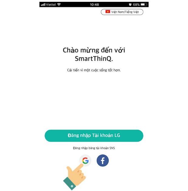Mở ứng dụng và đăng nhập, nếu bạn có tài khoản LG có thể sử dụng luôn, còn không thì bạn vẫn có thể dùng gmail hoặc facebook để đăng nhập như bình thường