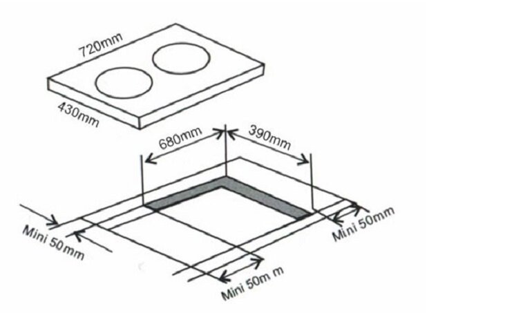 Kích thước của bếp từ Arber AB-394 có hai vùng nấu