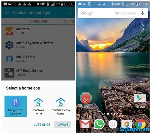 Sử dụng Google Now Laucher (hoặc bất kỳ một giao diện Launcher khác) nhanh hơn so với TouchWiz.