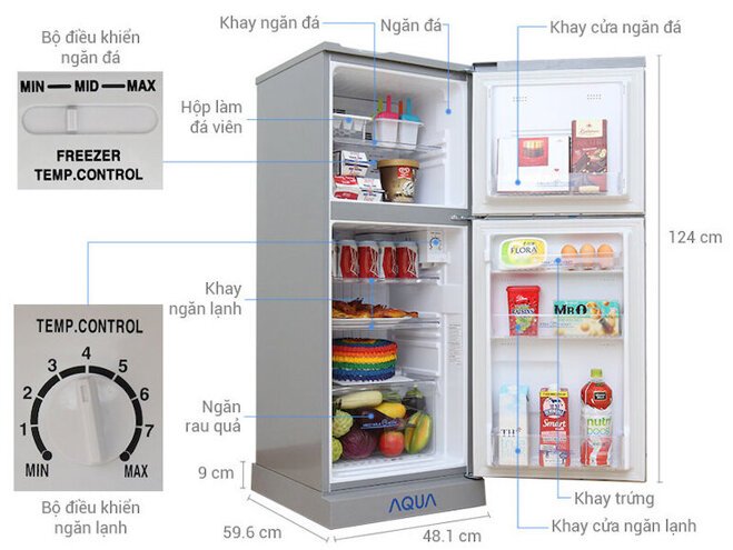 Tủ lạnh 2 cánh Aqua AQR-145BN (SS), 130 lít