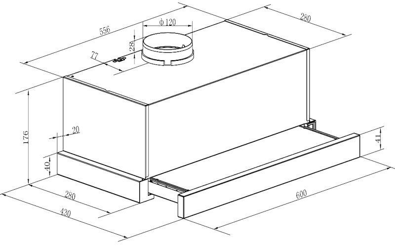 Kích thước lắp đặt máy hút mùi Canzy CZ-C516B