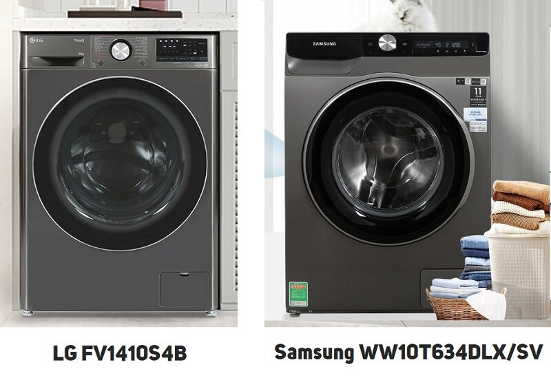 Compare 10kg front load washing machine LG AI DD™ Inverter FV1410S4B and Samsung WW10T634DLX/SV