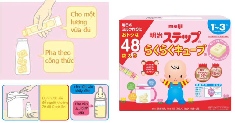 Hướng dẫn cách pha sữa Meiji dạng thanh cho trẻ sơ sinh