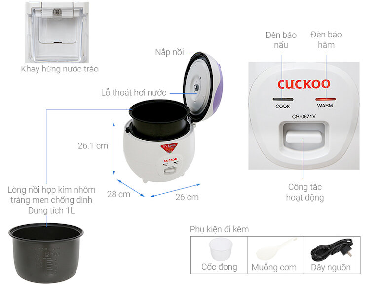 Nồi cơm điện Cuckoo CR-0671V sử dụng vô cùng đơn giản với nút gạt.