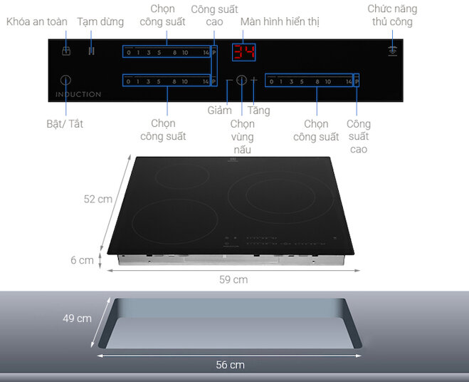 Bếp từ âm 3 vùng nấu ELECTROLUX LIT60342