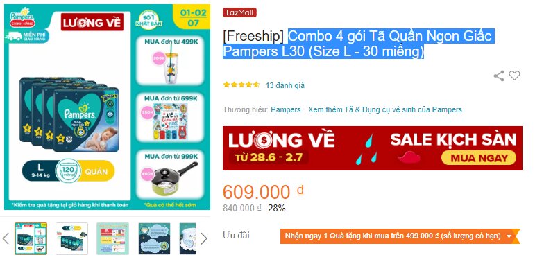 Combo 4 gói tã quần ngon giấc Pampers L30 (Size L - 30 miếng)