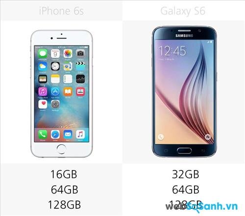 Các phiên bản dung lượng bộ nhớ của iPhone 6s và Galaxy S6