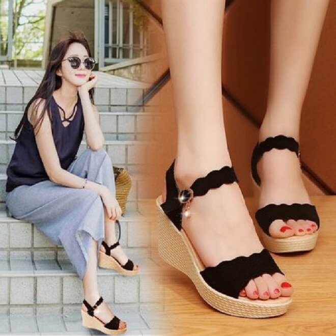 Giày sandal nữ đế xuồng đế cói