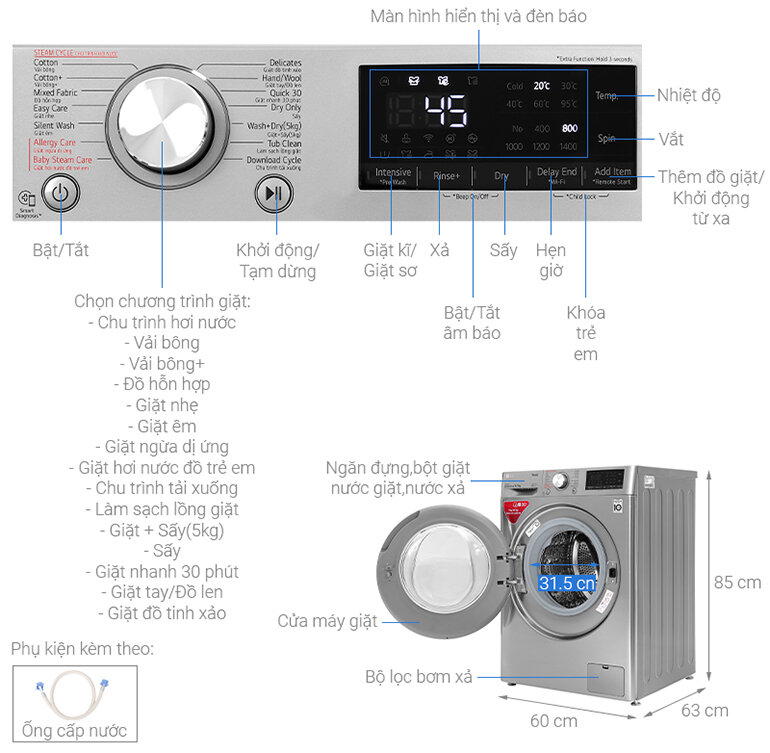 2.Những thông số kỹ thuật của máy giặt LG FV1409G4V