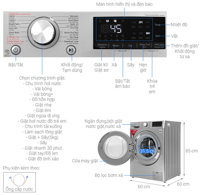 2.Những thông số kỹ thuật của máy giặt LG FV1409G4V