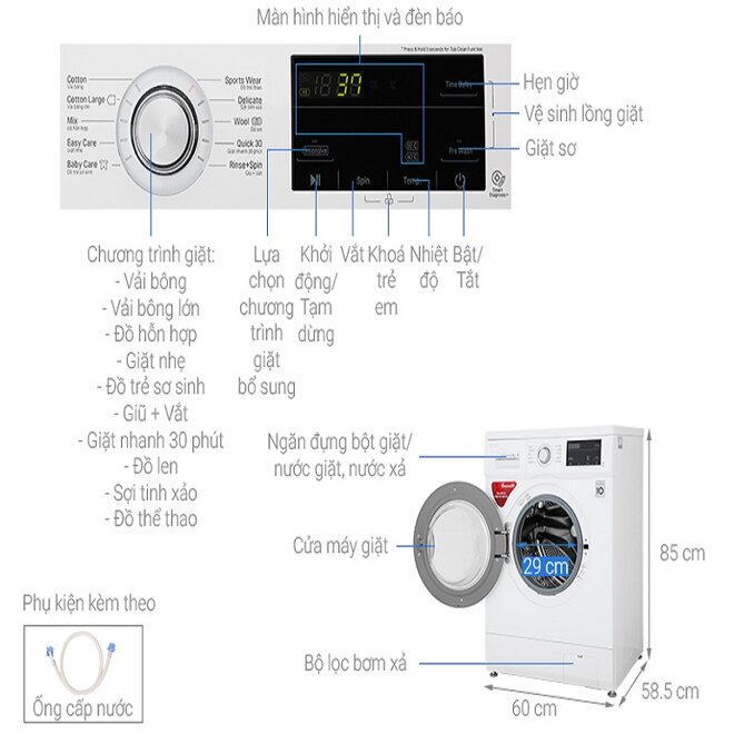 Máy giặt LG Inverter 9 kg FC1409S2W