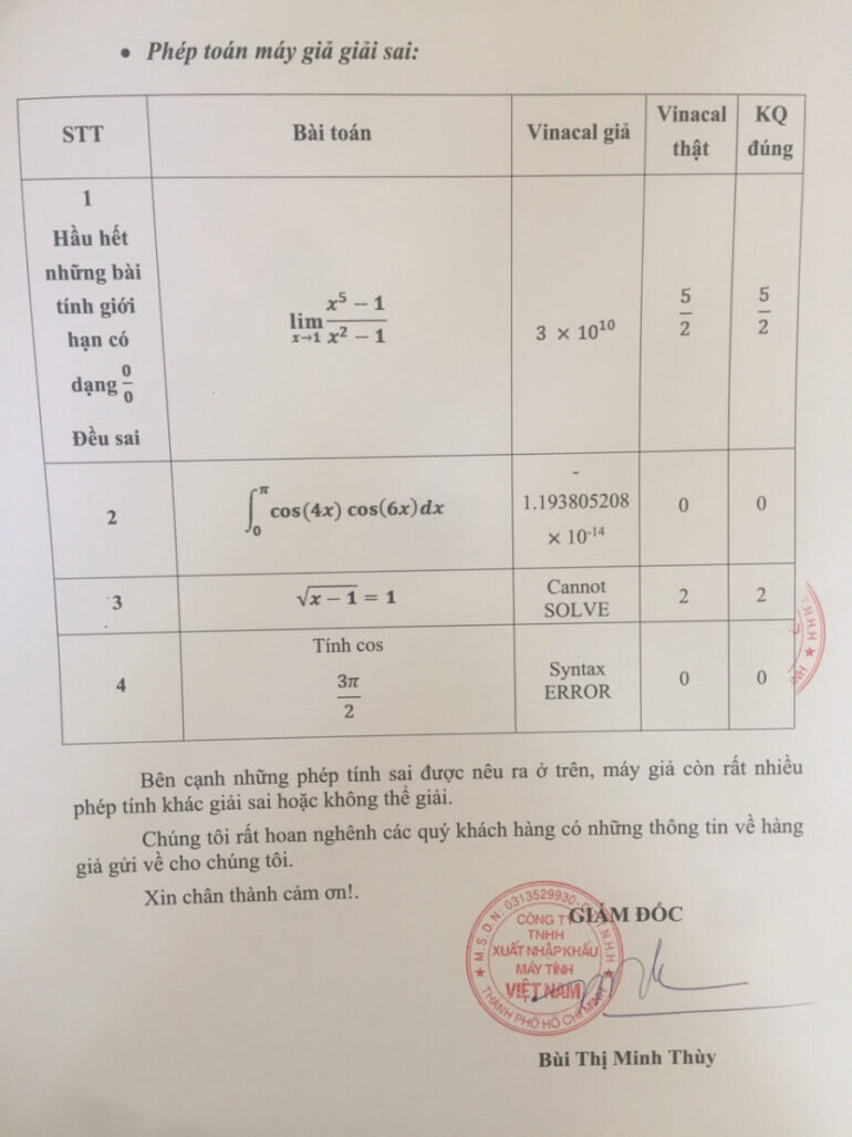 Phân biệt máy tính Vinacal giả và thật qua một vài phép tính