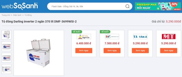 giá tủ đông Darling DMF-3699WSI-2 bao nhiêu?