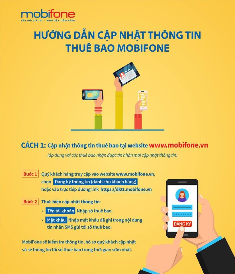 Thay vì đến cửa hàng Mobifone, bạn có thể cập nhật nhanh chóng, thuận tiện các thông tin sim của mình qua website: www.mobifone.vn