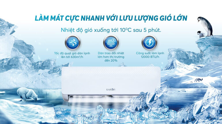 Điều hòa Karofi 12000btu KDC-WF12 1 chiều hạ 10 độ C chỉ trong 5 phút