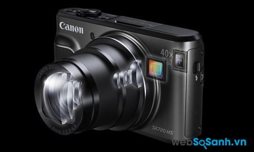 Ống kính của máy ảnh compact Canon PowerShot SX720 HS có tiêu cự 4.3- 172 mm, kết hợp zoom 40x
