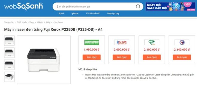 Giá máy in Fuji Xerox P225db bao nhiêu tiền?