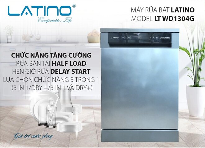 Máy rửa bát Latino 13 bộ LT WD1304G trang bị nhiều chức năng tăng cường hiện đại