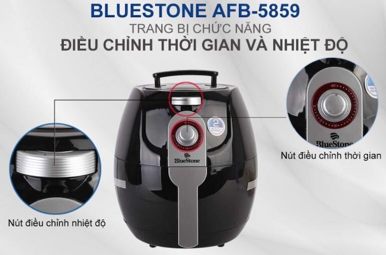 Nồi chiên không dầu Bluestone AFB-5859 có dung tích 3.3 lít giúp một lần sử dụng có thể chiên nướng được lượng thực phẩm nhiều hơn.