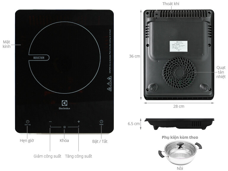 Bếp từ đơn Electrolux ETD29KC với bảng điều khiển tiện dụng và dễ dàng sử dụng.