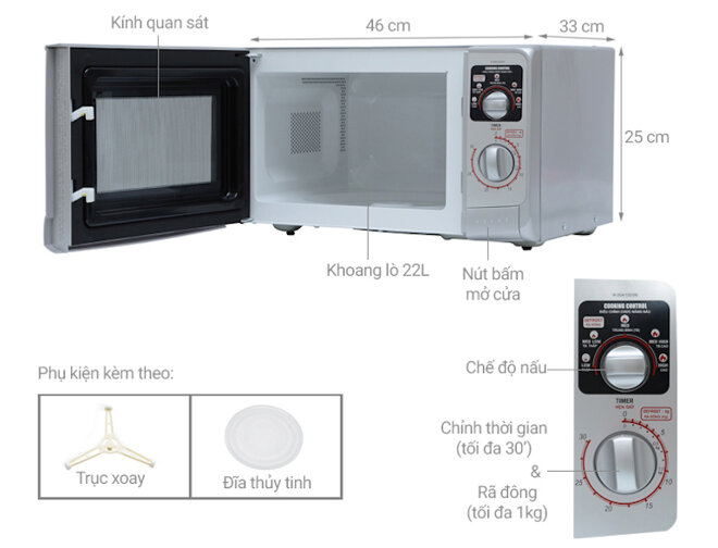 Lò vi sóng Sharp R-21A1(S)VN được trang bị đĩa xoay tiện lợi