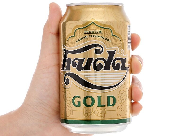 Vẻ hình thức của bia lon Huda Gold