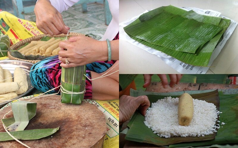 Học cách gói bánh tét bằng lá chuối