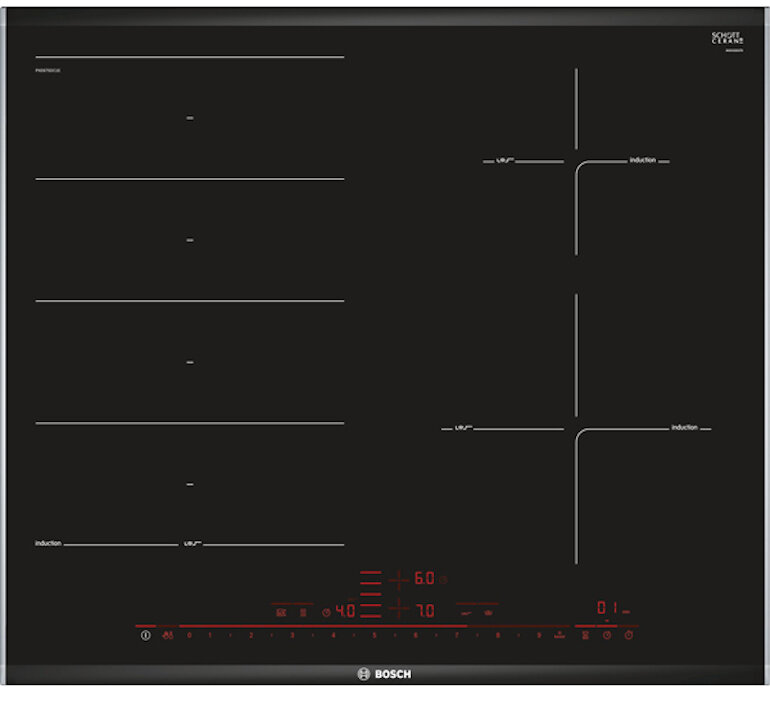 Bếp từ Bosch pxe675dc1e hoạt động với công suất mạnh mẽ lên đến 7400W cho khả năng đun nấu nhanh chóng.