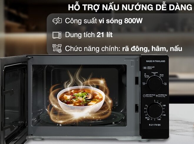 Rã đông siêu tốc, nấu nướng đa năng cùng lò vi sóng Sharp R-211TV-BK