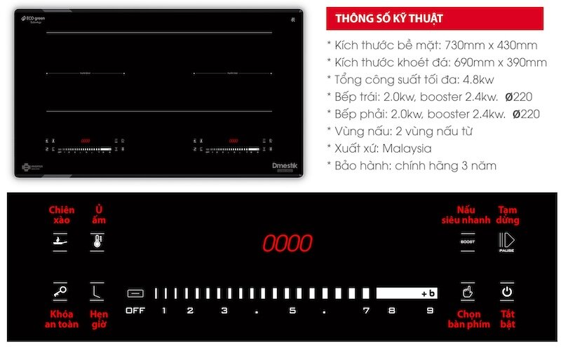 Thông số kỹ thuật bếp từ D'mestik ML999 DKI 