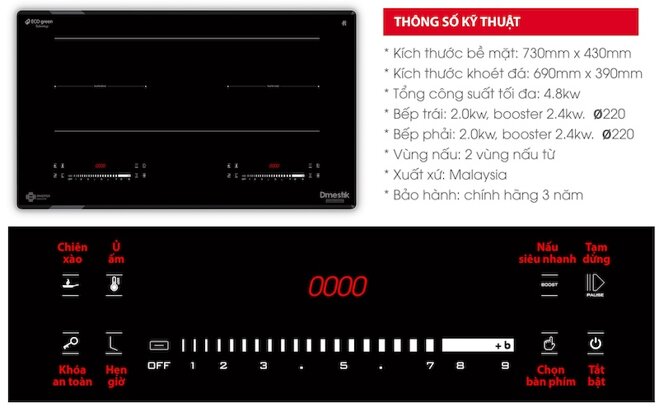 Thông số kỹ thuật bếp từ D'mestik ML999 DKI 