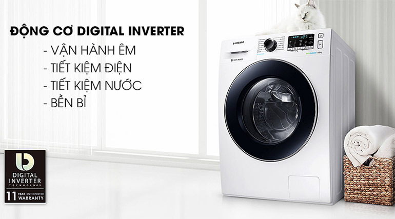 Máy giặt Samsung WW80J54e0BW-SV với nhiều công nghệ giặt hiện đại.