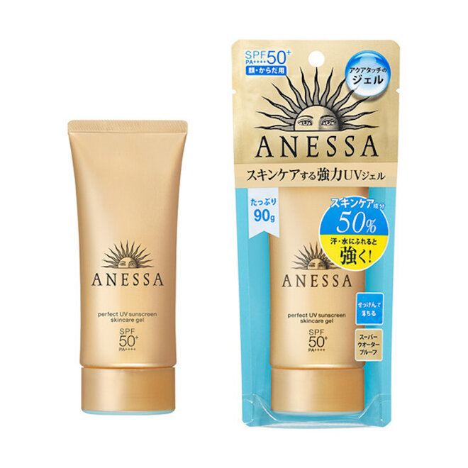 Gel chống nắng dưỡng da Anessa Perfect UV SPF50+/PA++++ 90g được thiết kế bao bì khá đơn giản.