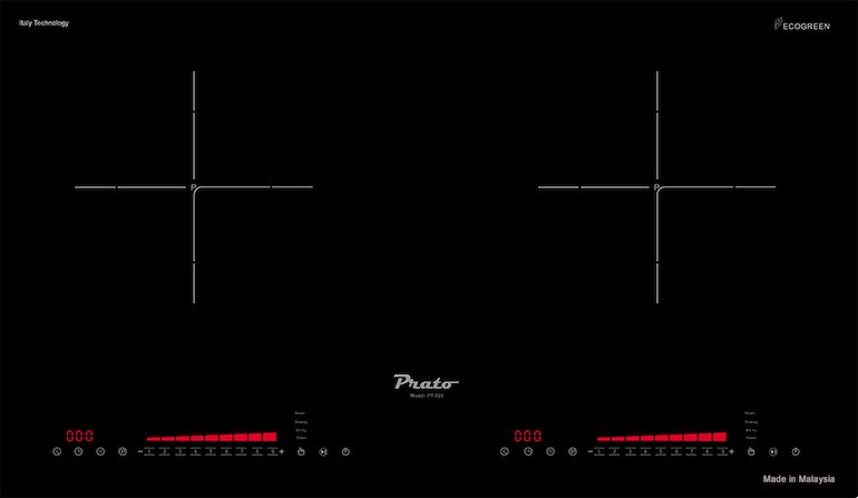 Thiết kế của sản phẩm bếp từ âm 2 vùng nấu Prato PT-028 