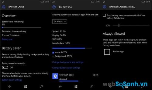 Hệ sinh thái windows trên Lumia 550 khá ngốn pin