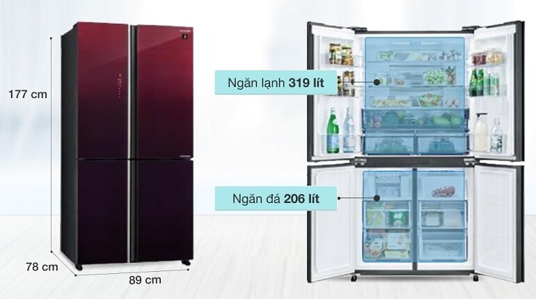 Thiết kế đẹp, dung tích lớn là ưu điểm của tủ lạnh 4 cánh Sharp SJ-FXP600VG-MR