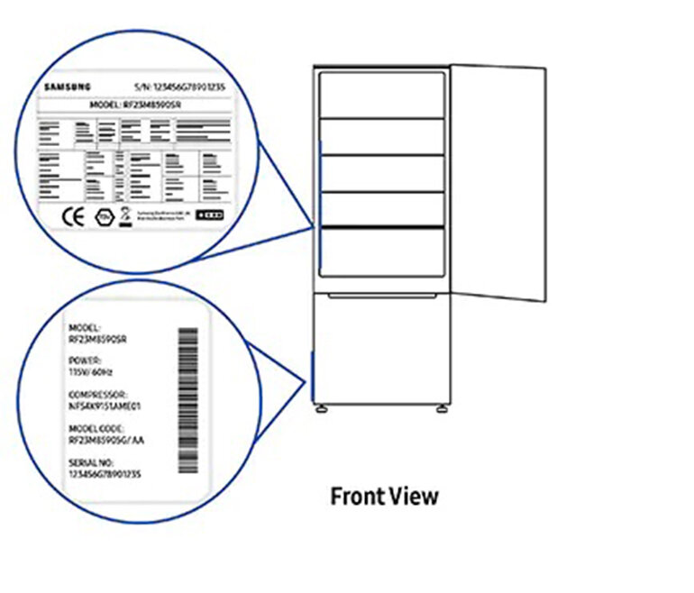 Vị trí in của mã số IMEI tủ lạnh Samsung Inverter