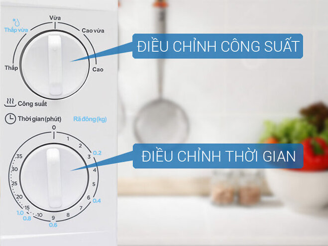 Lò vi sóng Midea MMO-20KE1 20 lít được thiết kế gồm 2 núm vặn xoay