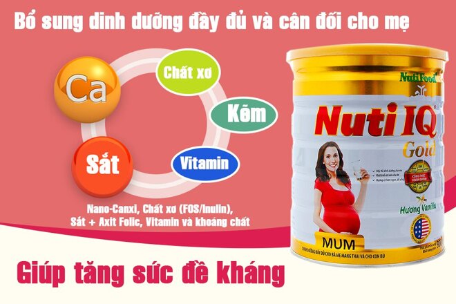 Sữa bột cho bà bầu Nuti IQ Mum Gold - nguồn dinh dưỡng thiết yếu 