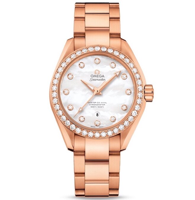 Đồng hồ Omega 23155342055003 Seamaster 18K Rose Gold Ladies Diamond 231.55.34.20.55.003