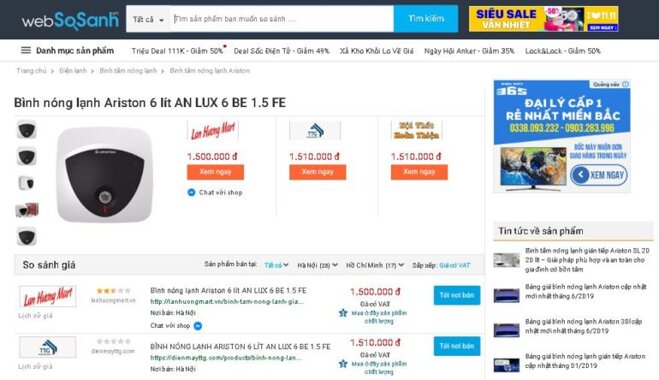 Bình nóng lạnh Ariston 6 lít AN LUX 6 BE 1.5 FE - Giá rẻ nhất: 1.500.000 vnđ