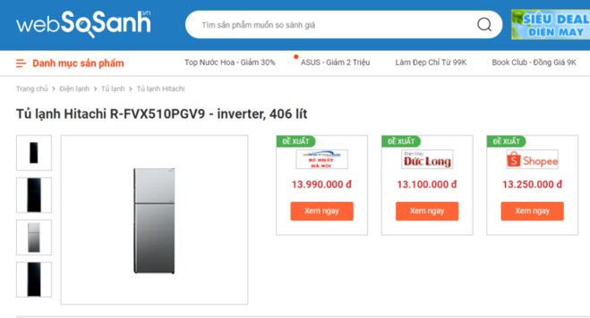 Giá tủ lạnh Hitachi Inverter 443 Lít R-FVX510PGV9(MIR)