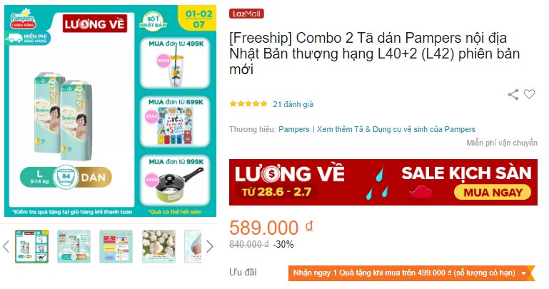 Combo 2 tã dán Pampers nội địa Nhật Bản thượng hạng L40+2 (L42) phiên bản mới