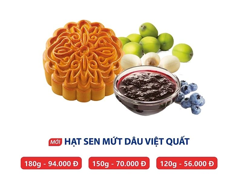 Bánh trung thu nhân hạt sen mứt dâu việt quất của Kido's.