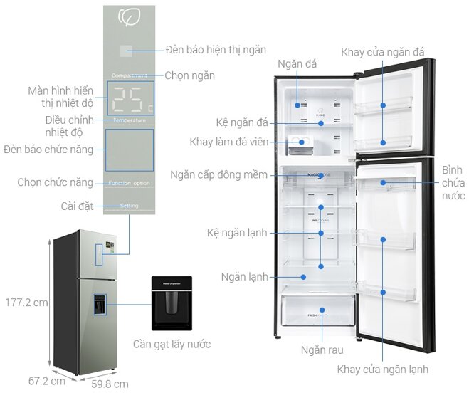 Tủ lạnh Aqua Inverter 347 lít AQR-T390FA(WGM) thiết kế mặt gương soi sang trọng