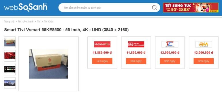 Giá tivi Vsmart 55 inch 4K 55KE8500 bao nhiêu tiền?