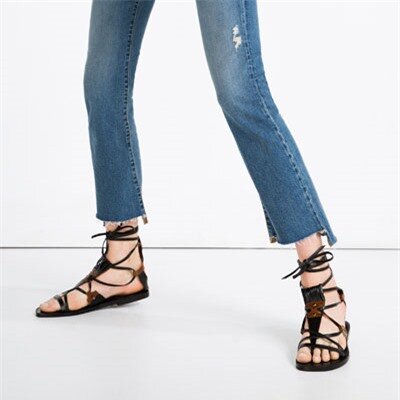 Image 4 of LEATHER LACE-UP SANDALS from Zara