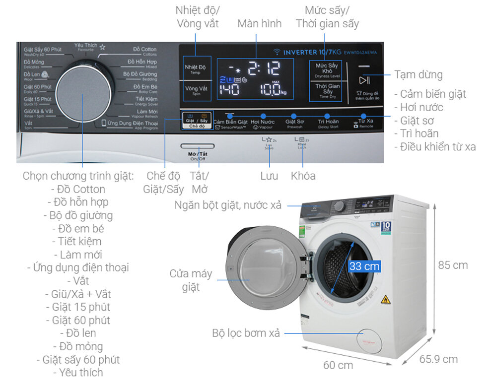 máy sấy quần áo Electrolux 10kg