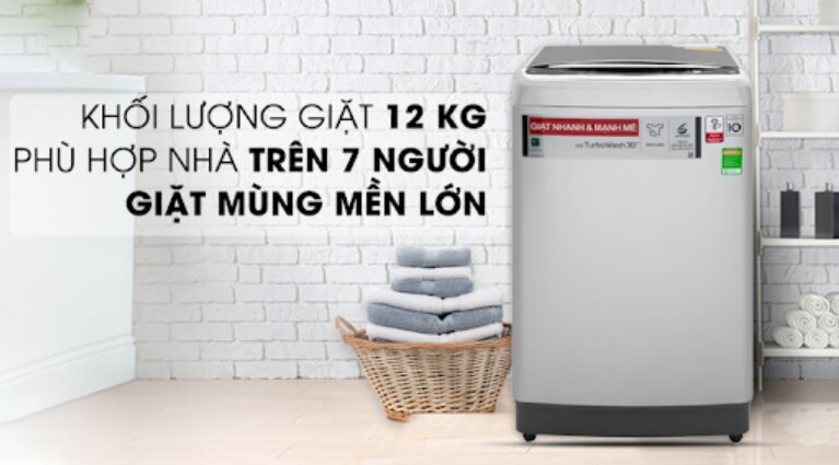 Máy giặt LG cửa  đứng Inverter 12 kg Th2112ssav có khối lượng giặt lớn