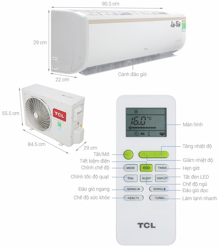 thiết kế máy lạnh TCL 2.0HP TAC-18CSI/KE88N